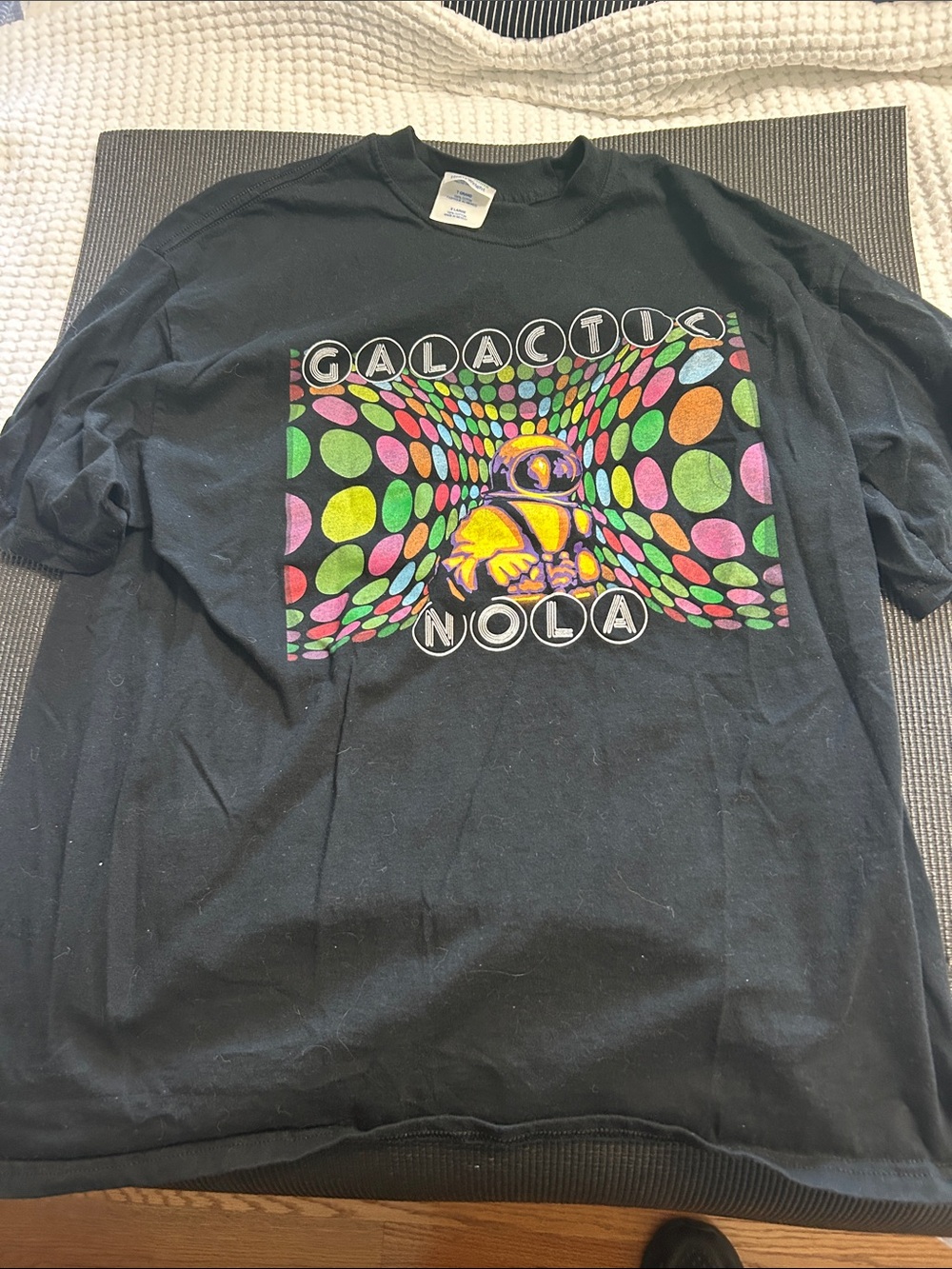 Hanes Black T-Shirt with Colorful Psychedelic Astronaut Graphic - Galactus NOLA
